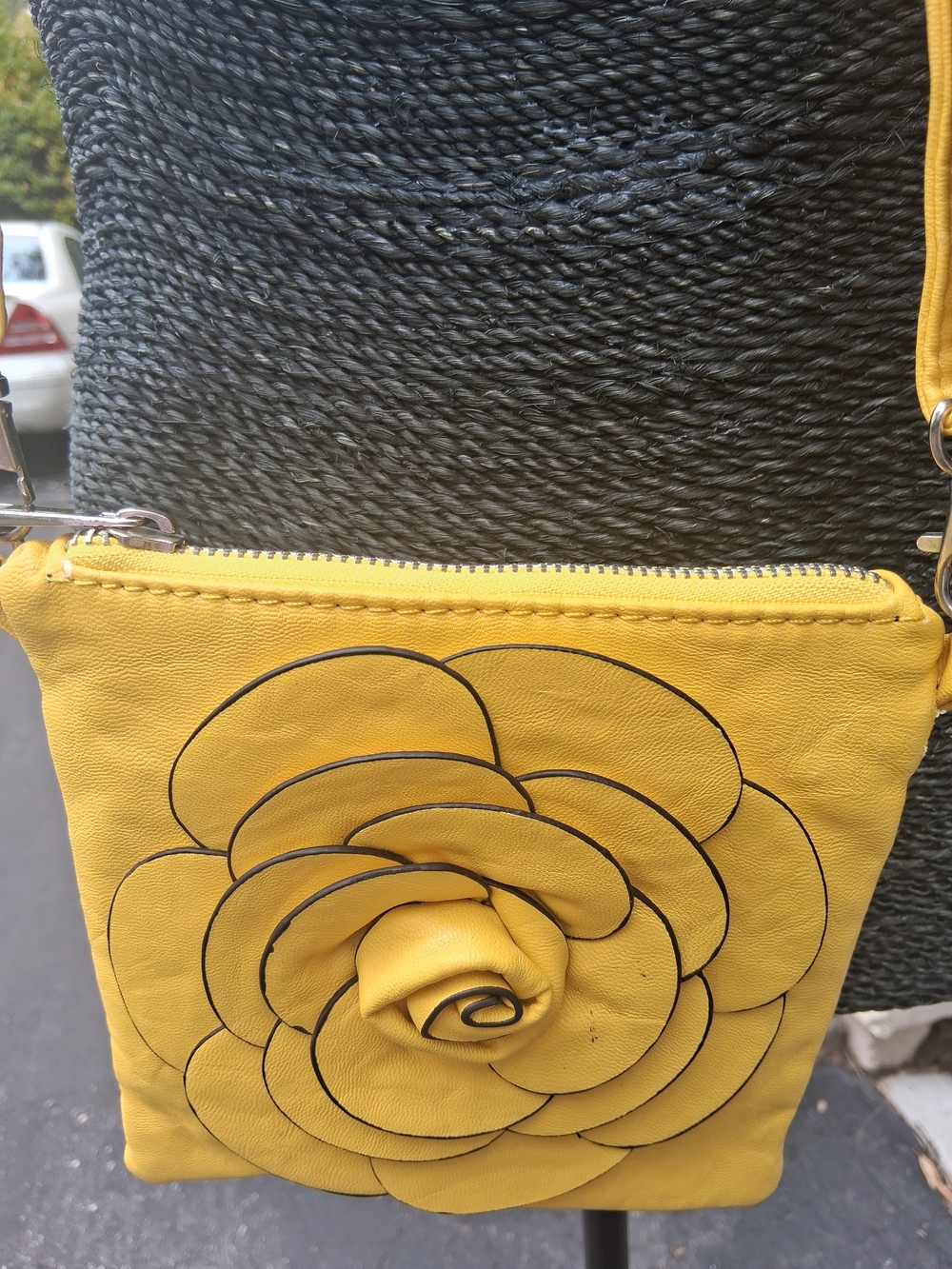 Yellow Floral Applique Crossbody Bag